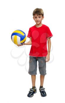 Royalty Free Photo of a Boy in a Red Shirt Holding a Ball