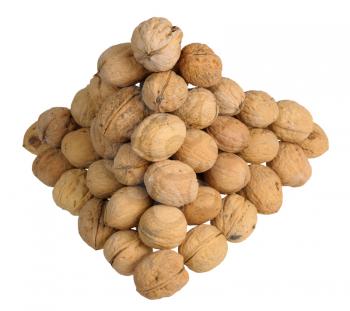 Pyramid of walnuts on white background, isolated