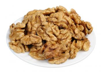 Royalty Free Photo of Walnuts on a White Plate