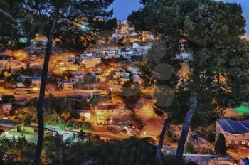 The town of Safed in northern Israel in the late evening