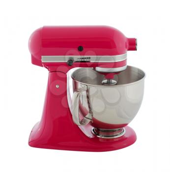 Kitchen appliances - pink planetary mixer, isolated on a white background