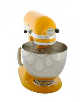 Kitchen appliances - yellow planetary mixer, isolated on a white background