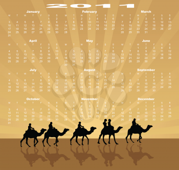 Royalty Free Clipart Image of a Calendar With Camels
