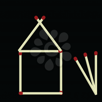 Royalty Free Clipart Image of a House Made of Matchsticks