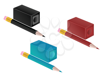 Royalty Free Clipart Image of Pencils and Pencil Sharpeners 