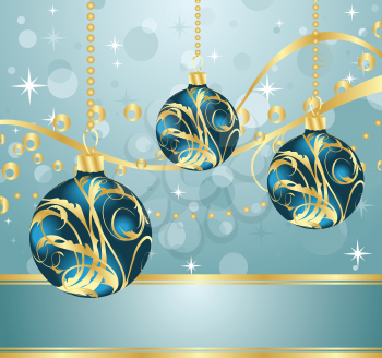 Illustration abstract blue background with Christmas balls - vector