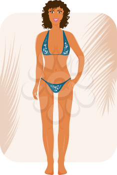 Illustration brunette suntanned girl in bikini - vector
