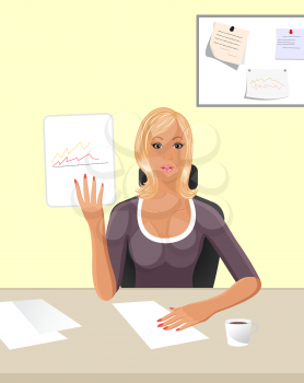 Illustration business women with documents in office - vector