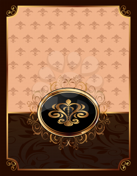 Illustration golden ornate frame with emblem - vector