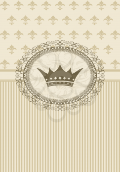 Illustration vintage background with floral frame and crown - vector