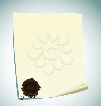 Illustration of paper with brown wax sealing - vector