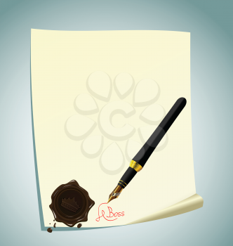 Illustration of hand-draw lettering on the paper with wax stamp - vector