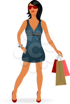 Illustration fashion shopping girl with bag - vector