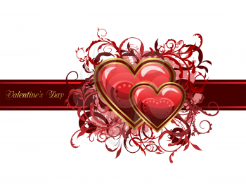 Illustration of Valentine's grunge card with hearts - vector