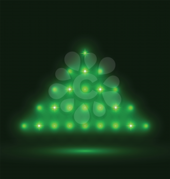 Illustration abstract glowing christmas tree on black background - vector