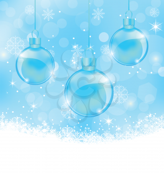Illustration winter background with Christmas balls and snowflakes - vector
