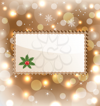 Illustration template frame with mistletoe for design christmas card - vector