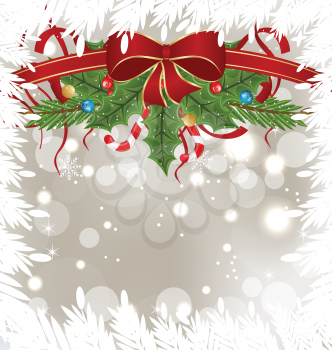 Illustration Christmas frosty card with holiday decoration - vector