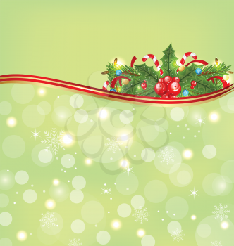 Illustration Christmas glowing background with holiday decoration - vector