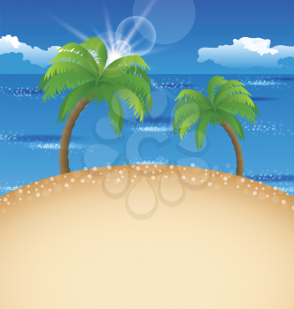 Illustration summer holiday background with beach, palm, sky - vector