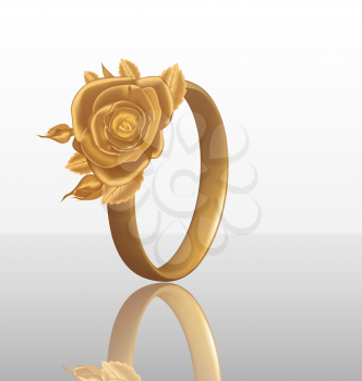 Illustration of jewelry ring with golden rose - vector mash eps10