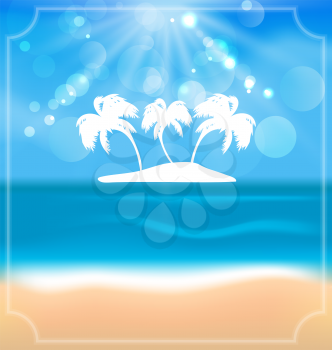 Illustration holiday summer card with beautiful beach and palms - vector