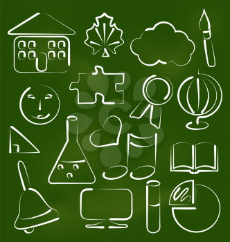 Illustration set school icons in chalk doodle style - vector