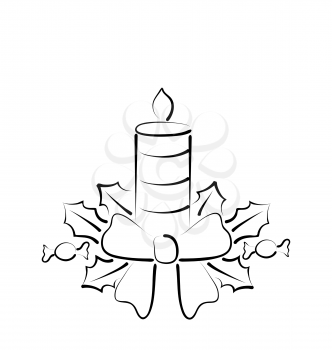 Illustration Christmas candle with bow, freehand style - vector