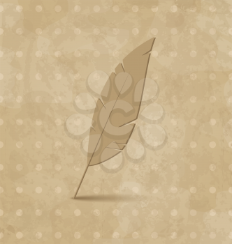 Illustration vintage feather on grunge background - vector