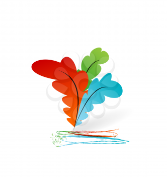 Illustration collection colorful artistic feathers with ink - vector