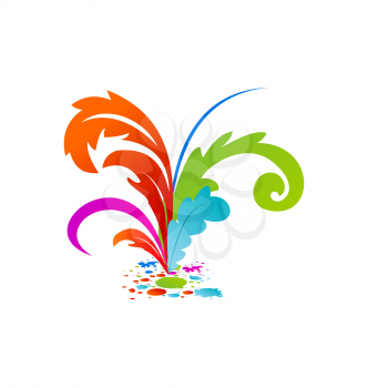 Illustration group colorful artistic feathers with ink - vector