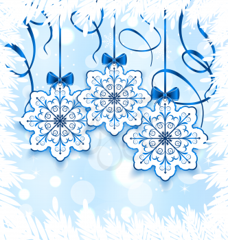 Illustration Christmas snowflakes with bow, winter decoration - vector