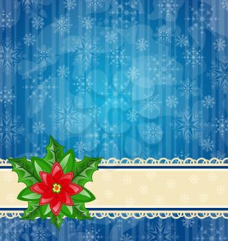 Illustration Christmas wallpaper with flower poinsettia - vector