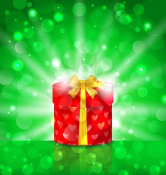 Illustration Christmas round gift box on light background with glow - vector
