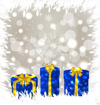 Illustration Christmas gift boxes on glowing background - vector