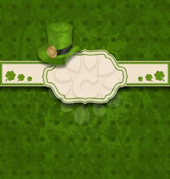 Illustration greeting card with clovers and hat for St. Patrick's Day - vector