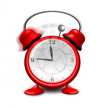 Illustration red alarm clock close up, isolated on white background - vector