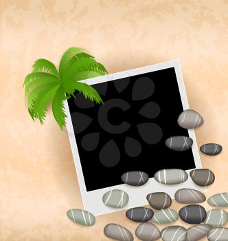 Illustration photo frame background with stones and palm - vector