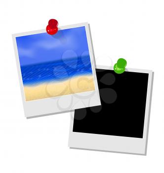Illustration photo frame with beach and empty photo frame - vector