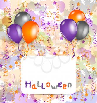 Illustration Halloween card with set colorful balloons and tinsel - vector