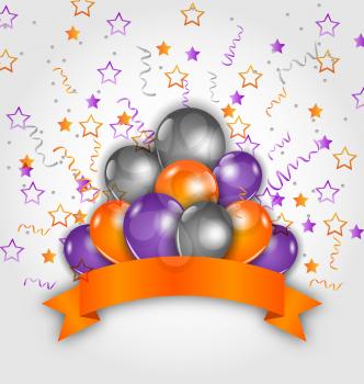 Illustration Halloween decoration with balloons, confetti and  ribbon - vector