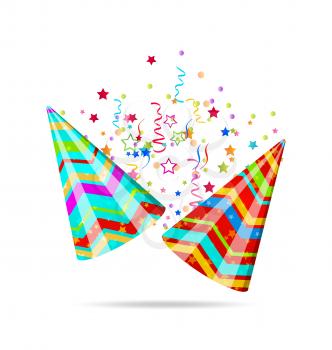 Illustration colorful party hats with confetti for your holiday - vector