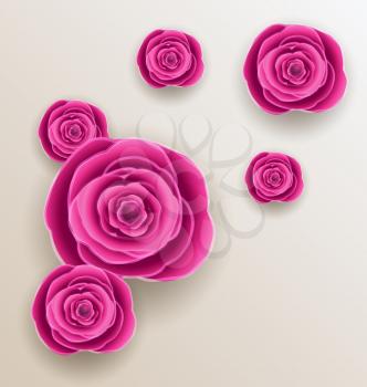 Illustration cutout flowers - beautiful roses, paper craft - vector