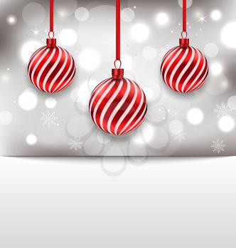 Illustration Christmas glossy card with red balls  - vector