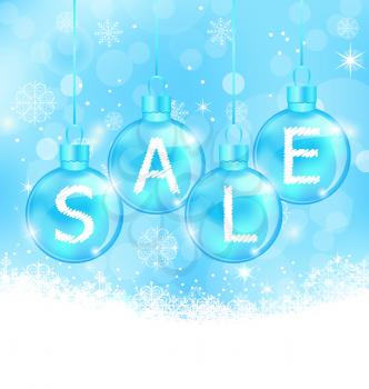 Illustration Christmas background with balls lettering sale - vector