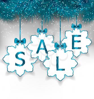 Illustration Christmas paper snowflakes with lettering sale - vector