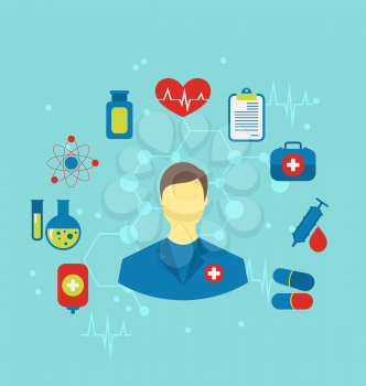 Illustration doctor with flat medical icons for web design - vector