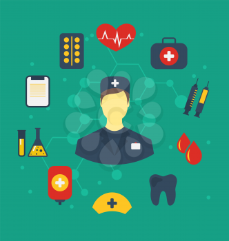 Illustration set trendy flat medical icons - vector