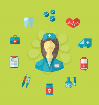 Illustration set trendy medical icons in flat style - vector