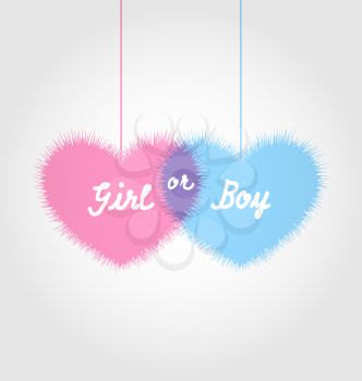 Illustration pink and blue baby shower in form hearts - vector 
